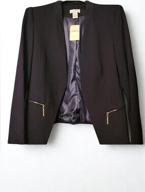 Carmen Marc Valvo Blazer Navy Gold Zipper Accents Women's Size 10